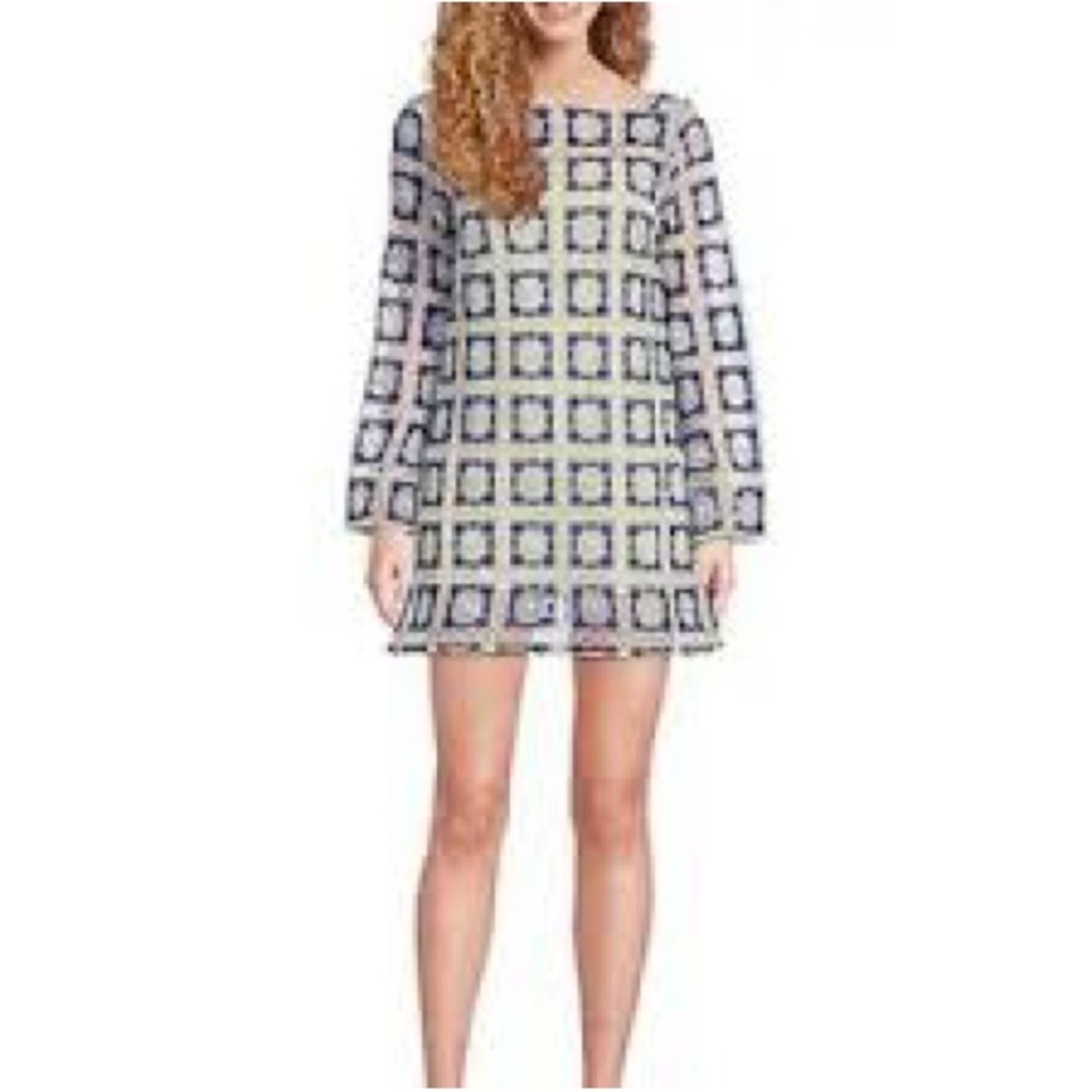 Chelsea & Violet Blue and White Geometric Mini Dress